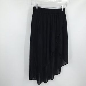 Kimchi Blue black sheer pleated high low faux wrap chiffon skirt XS